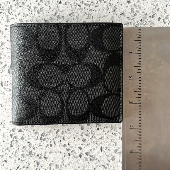 Never Used Coach Signature Men’sCharcoal & Black Coated Canvas Leather Wallet